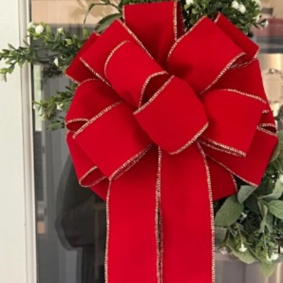 Large Handmade Velvet Christmas Bow with Gold Trim - Picture 2 of 2